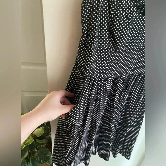 Express Babydoll Polka Dot Mini Dress with Pockets Sleeveless Flare A-Line Black - Picture 3 of 8